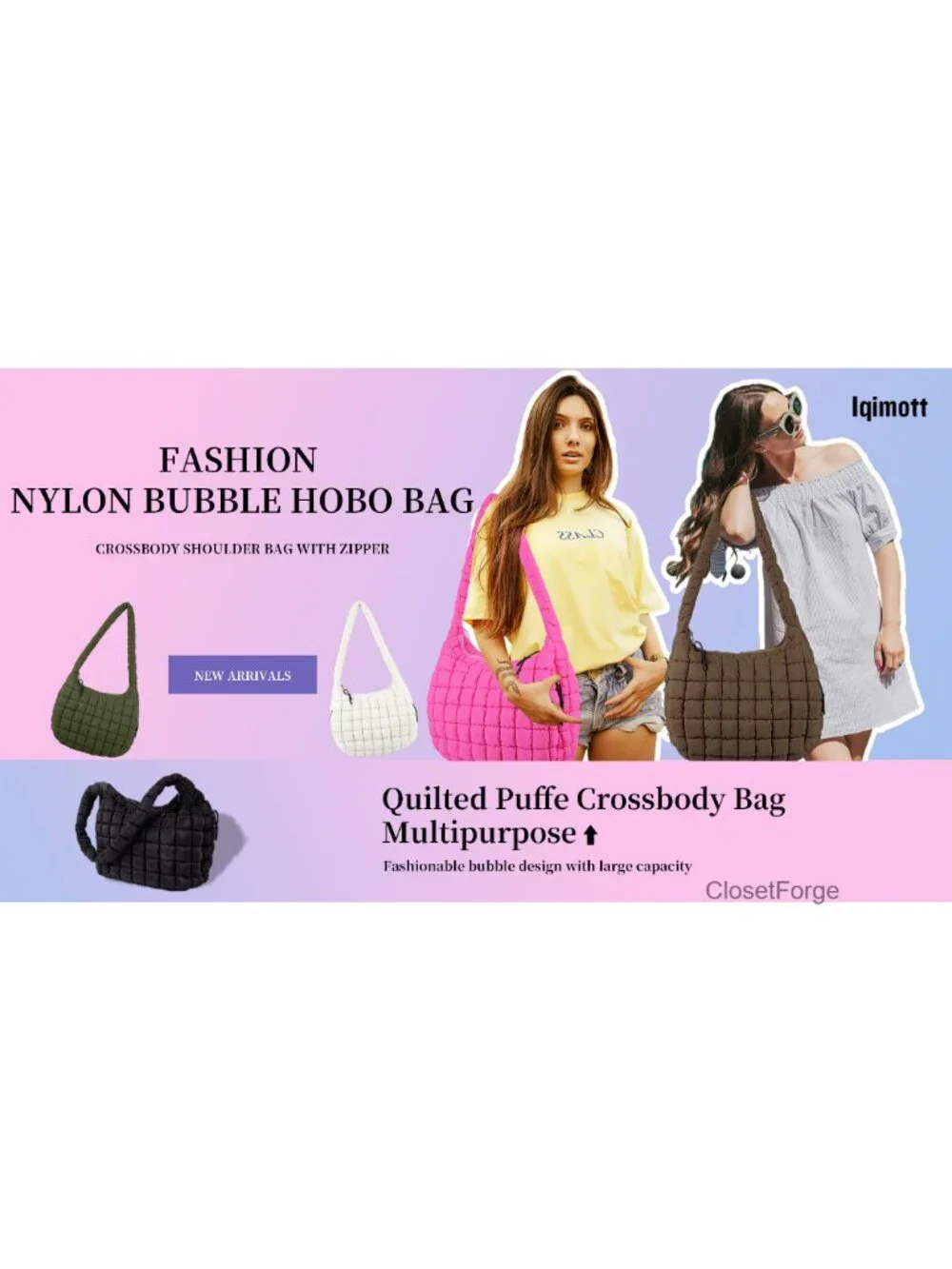 Quilted Puffer Tote Bag with Zipper, Nylon Hobo Crossbody Shoulder Bag Travel